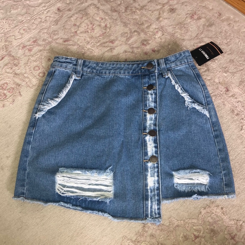 Blue denim buttoned up side
